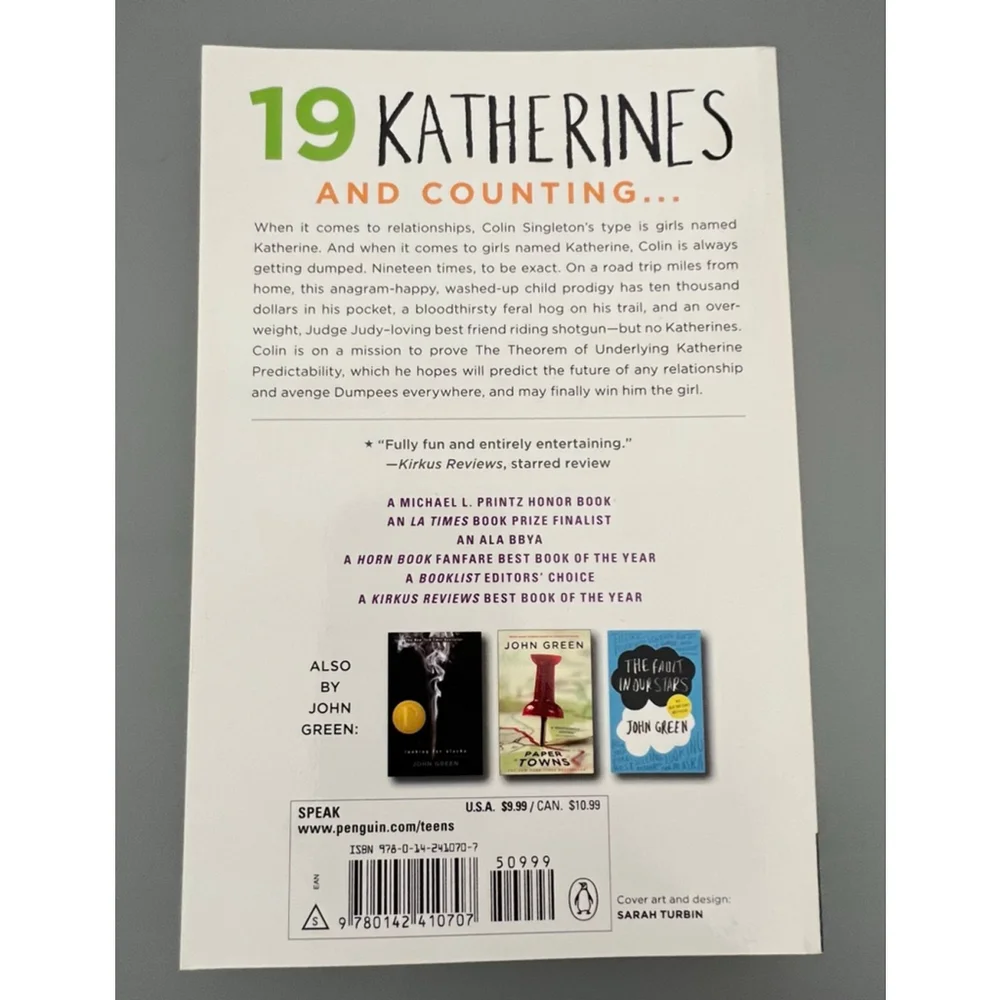 An Abundance of Katherines by John Green Paperback YA Novel